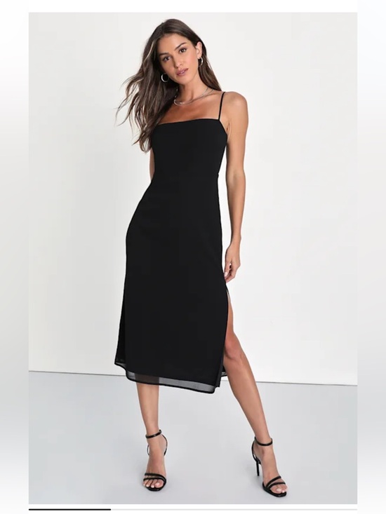 Lulus Dresses & Skirts - Lulu's Black Spaghetti-Strap Midi Dress with Side Slit